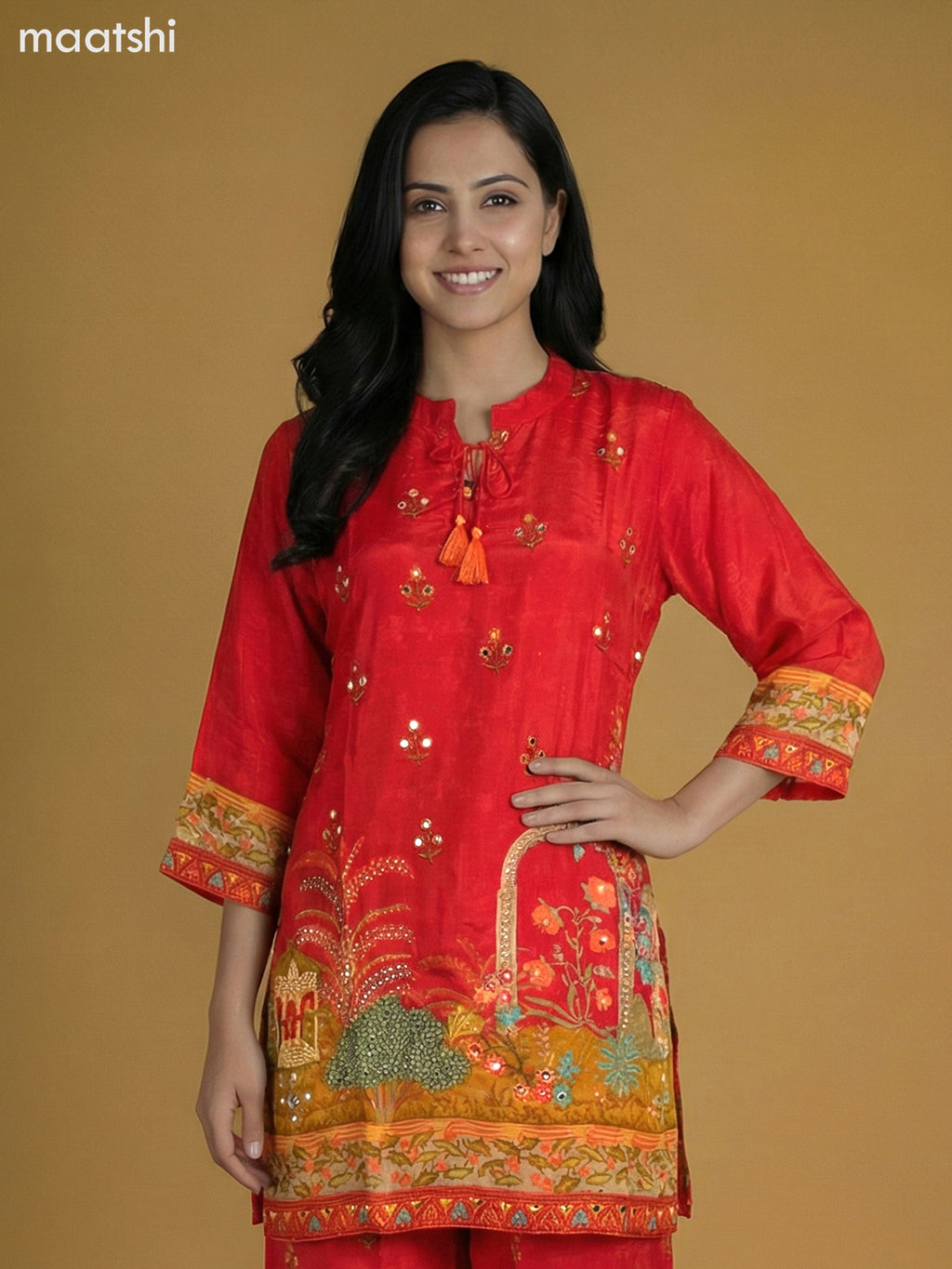 Red Crepe Silk Printed Co-Ord Set