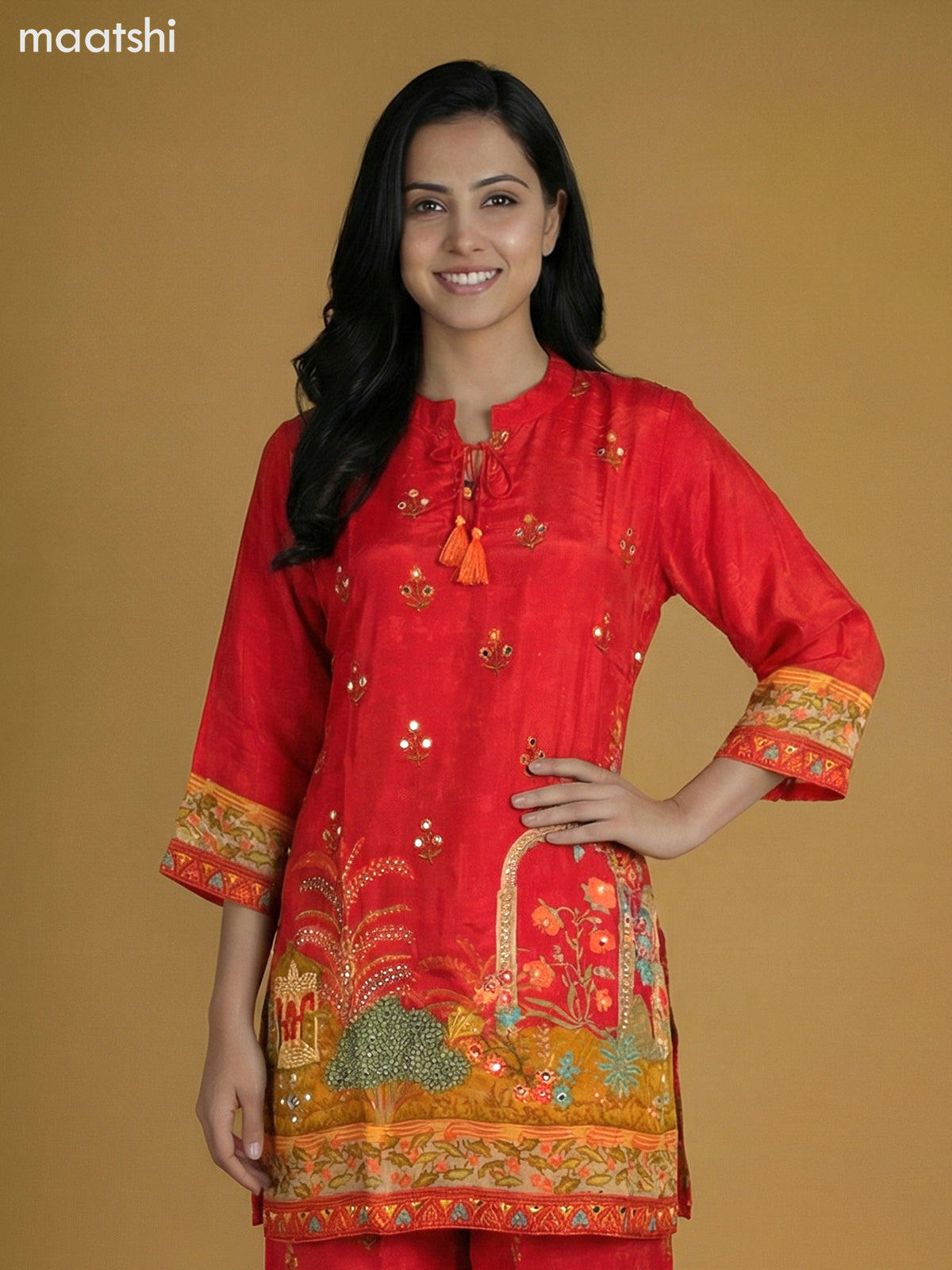 Red Crepe Silk Printed Co-Ord Set