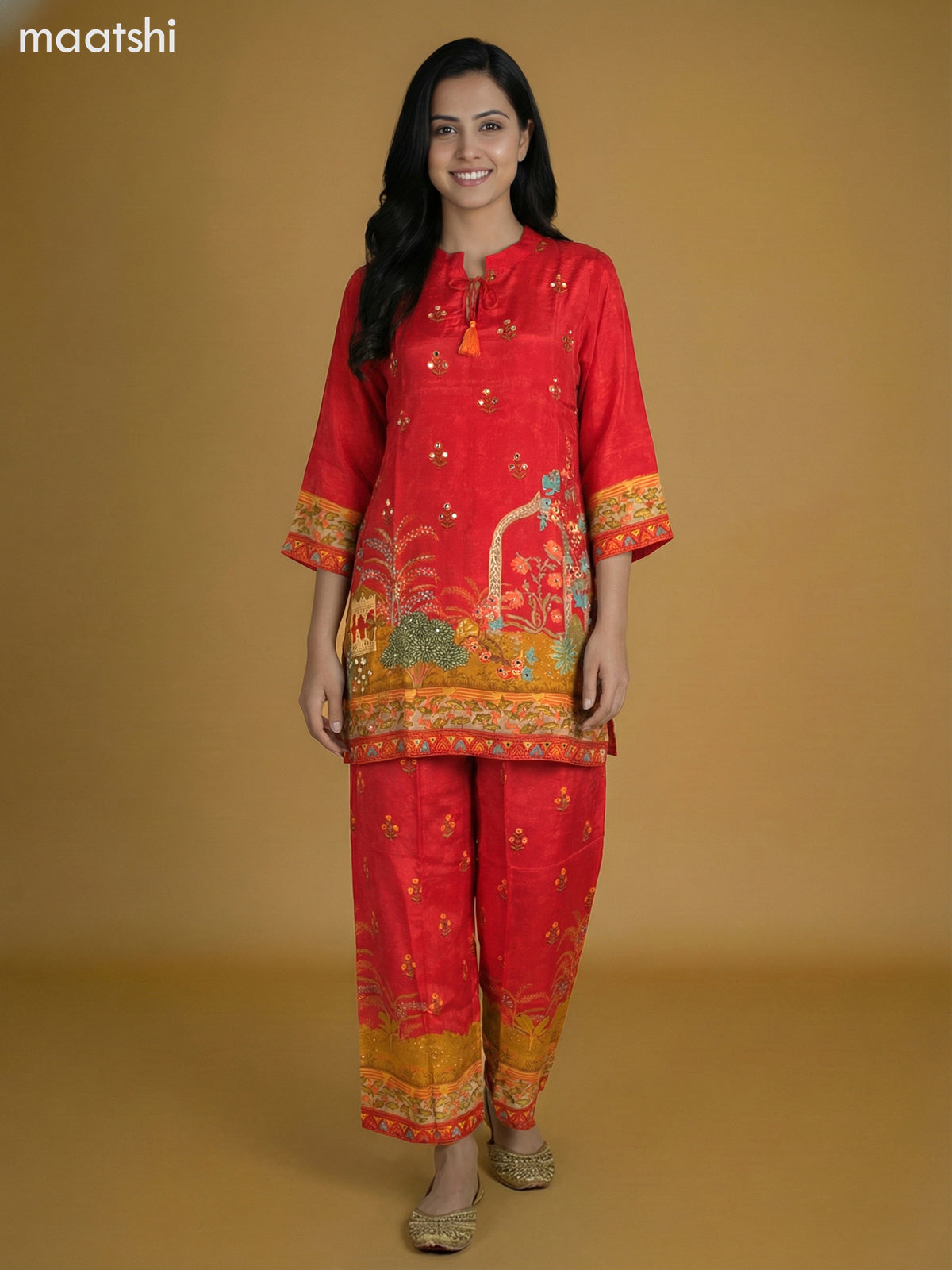 Red Crepe Silk Printed Co-Ord Set