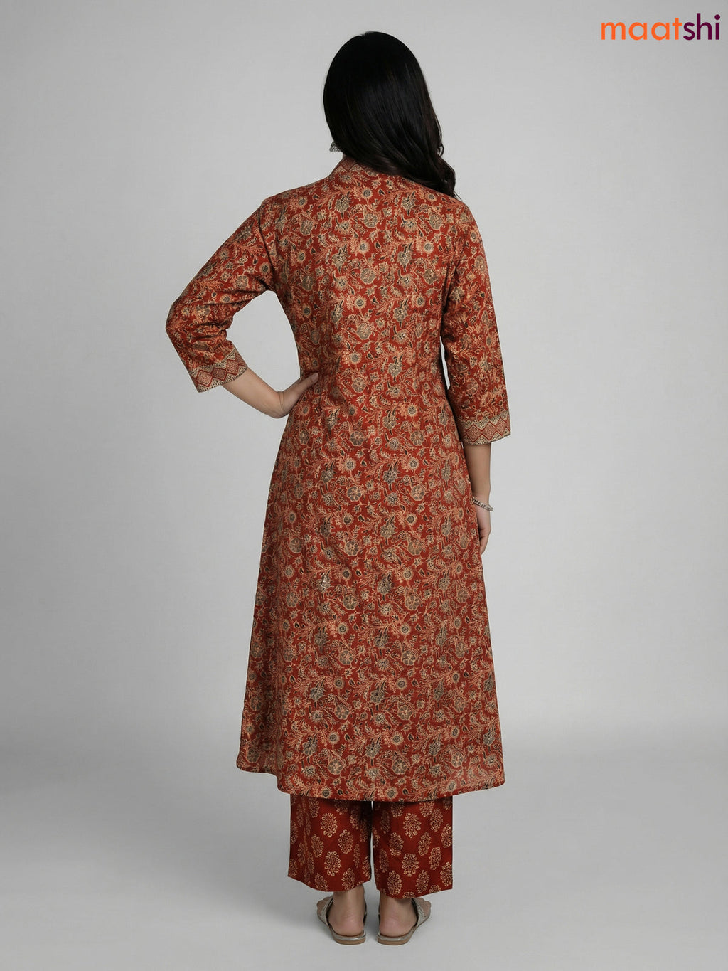 Maroon Cotton Ajrakh Printed Anarkali Suit