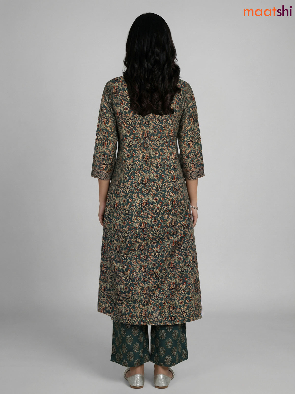 Green Cotton Ajrakh Printed Anarkali Suit