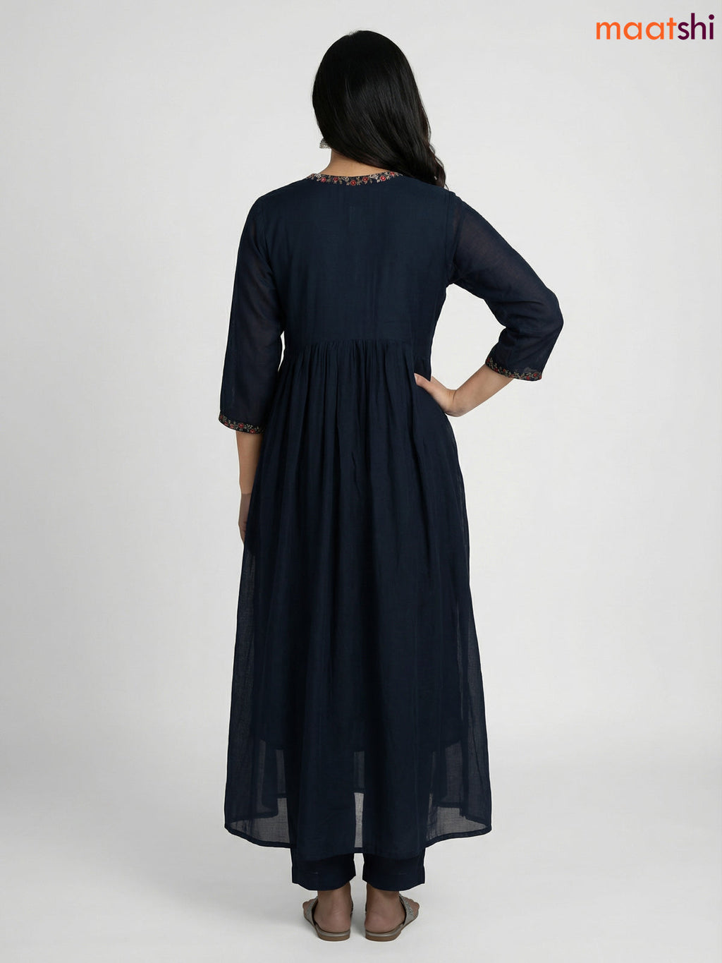 Dark Peacock Blue Cotton Embroidery Work Anarkali Suit