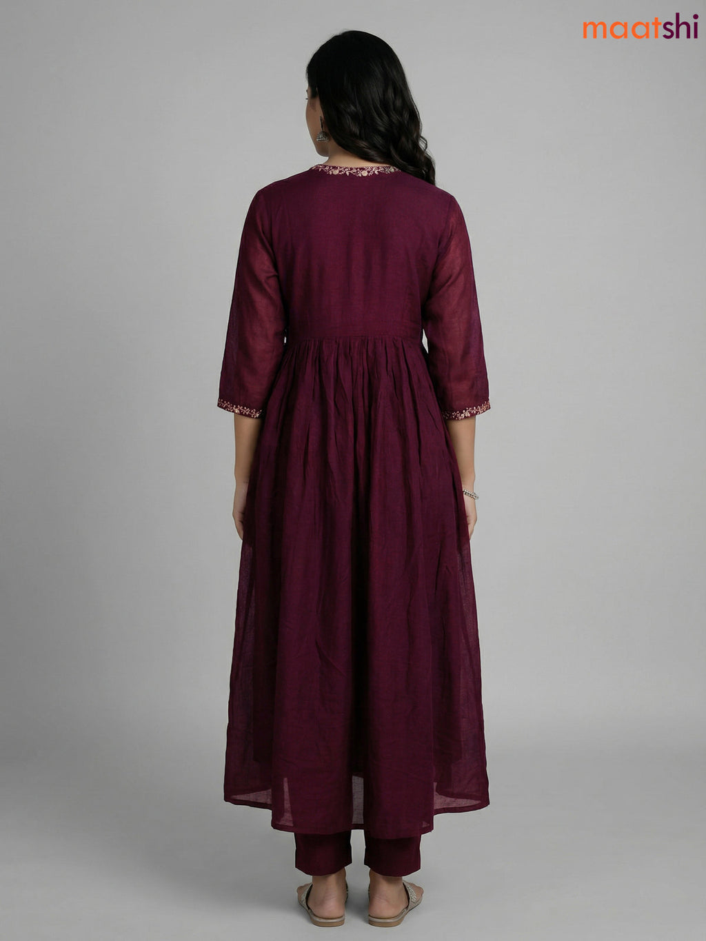 Deep Wine Shade Cotton Embroidery Work Anarkali Suit