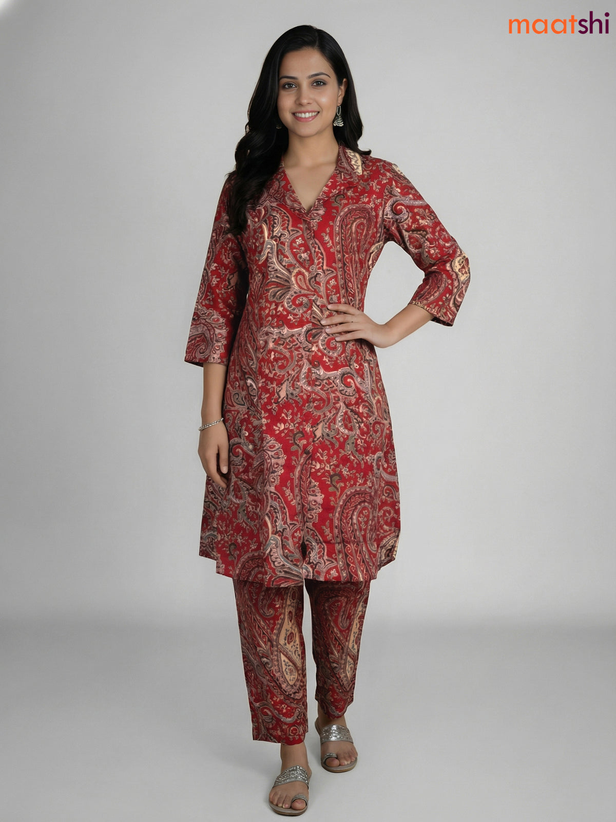Kumkum Red and Multi Colour Cotton Printed Straight Suit