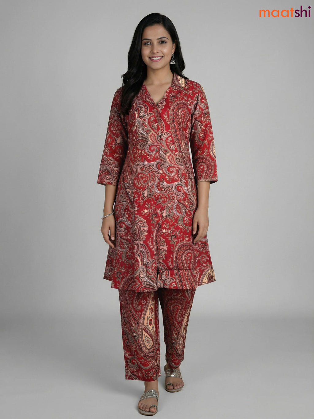 Kumkum Red and Multi Colour Cotton Printed Straight Suit