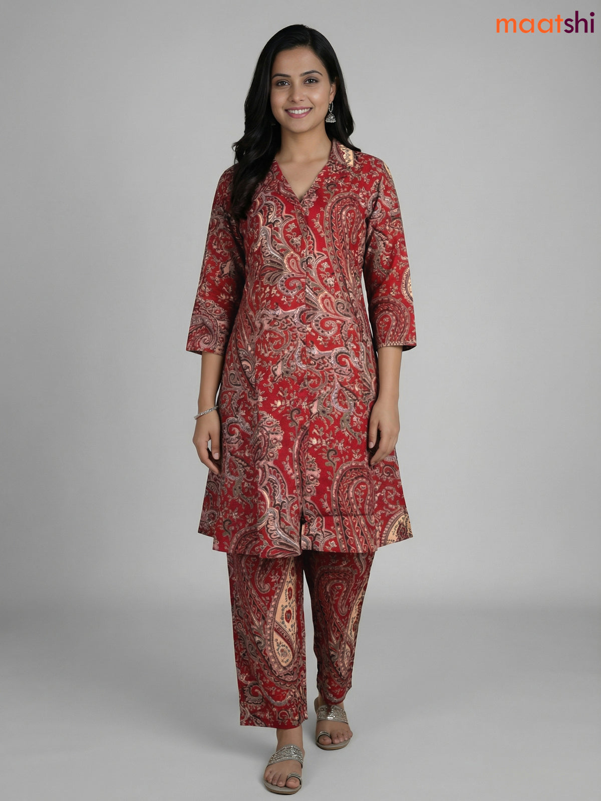 Kumkum Red and Multi Colour Cotton Printed Straight Suit