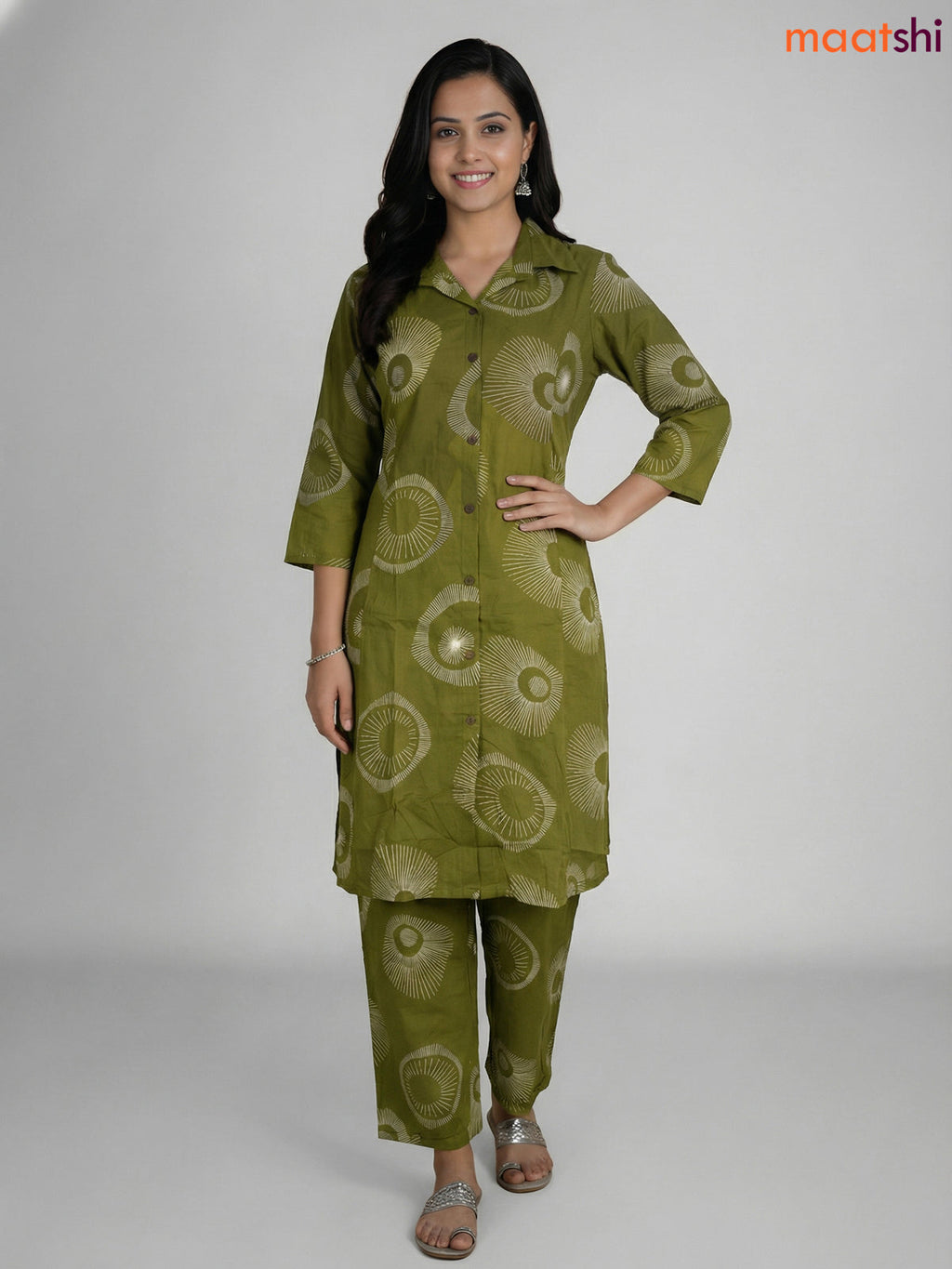 Sap Green Cotton Printed Co-Ord Set