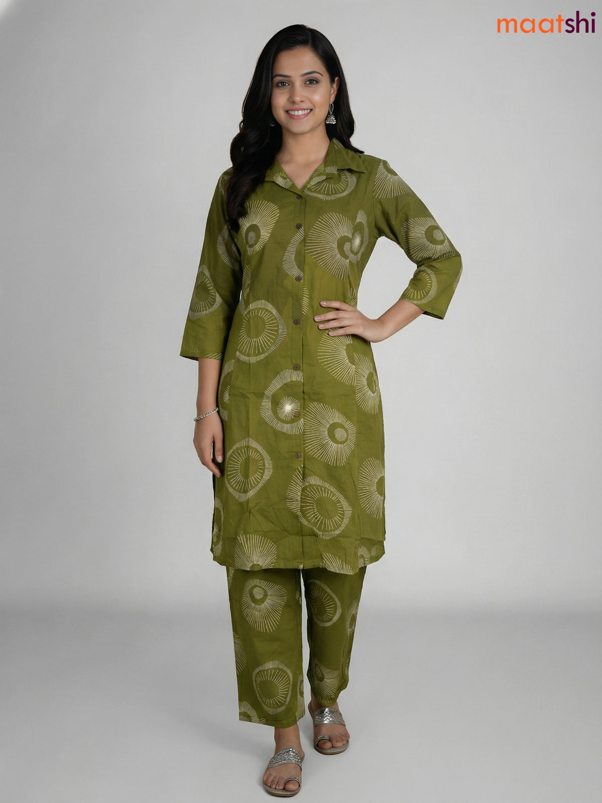 Sap Green Cotton Printed Co-Ord Set