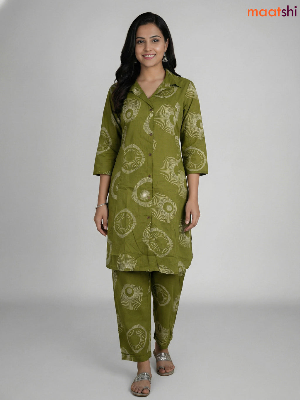 Sap Green Cotton Printed Co-Ord Set