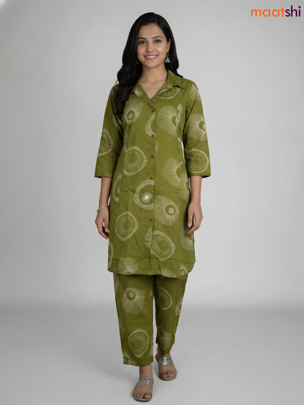 Sap Green Cotton Printed Co-Ord Set