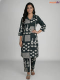 Green and Off White Cotton Ikat Printed Co-Ord Set