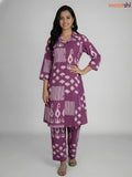 Mauve Pink and Off White Cotton Ikat Printed Co-Ord Set