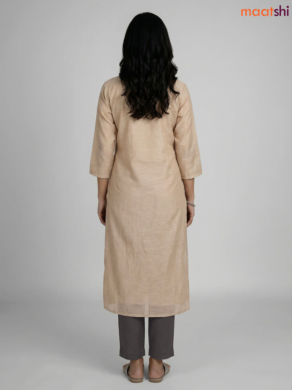 Beige and Grey Khadi Cotton Embroidery Work Straight Suit