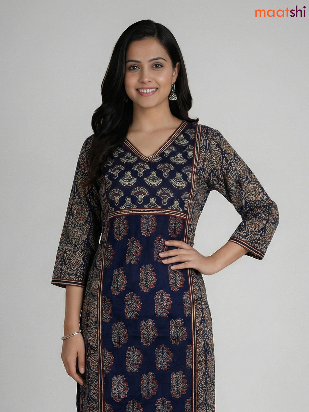 Blue Cotton Printed Straight Suit
