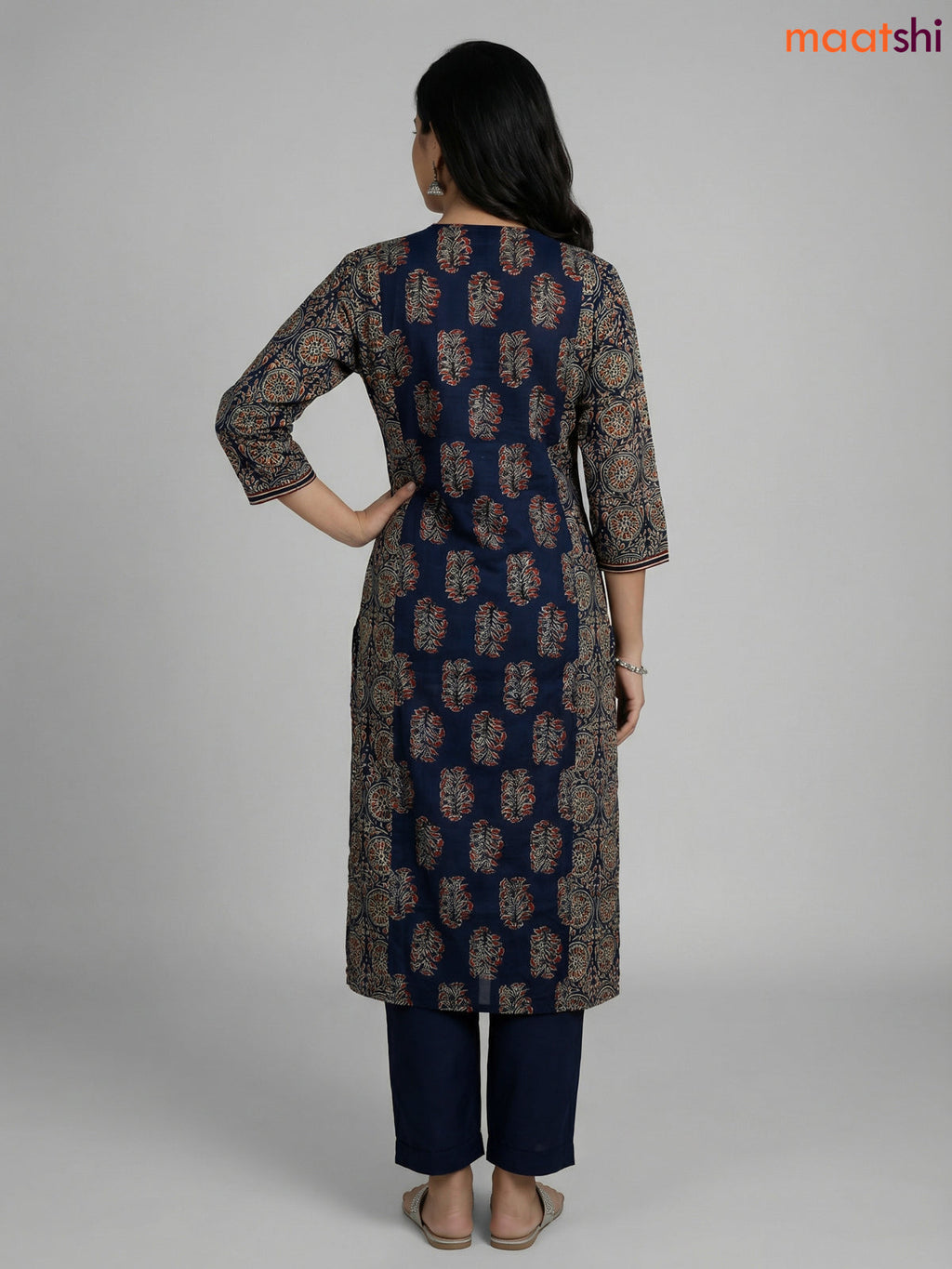 Blue Cotton Printed Straight Suit