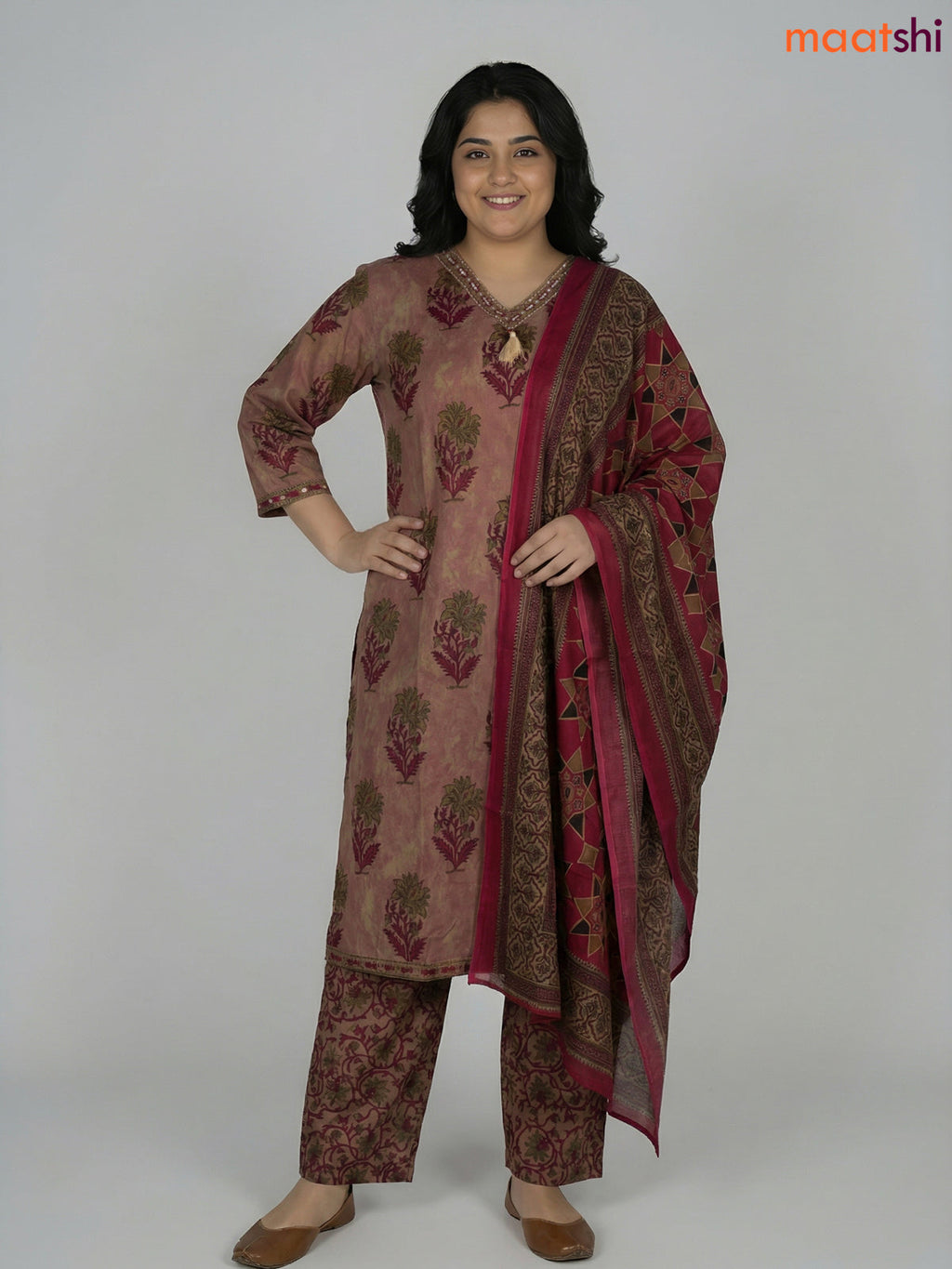 Pink Shade and Magenta Pink Cotton Printed Straight Suit