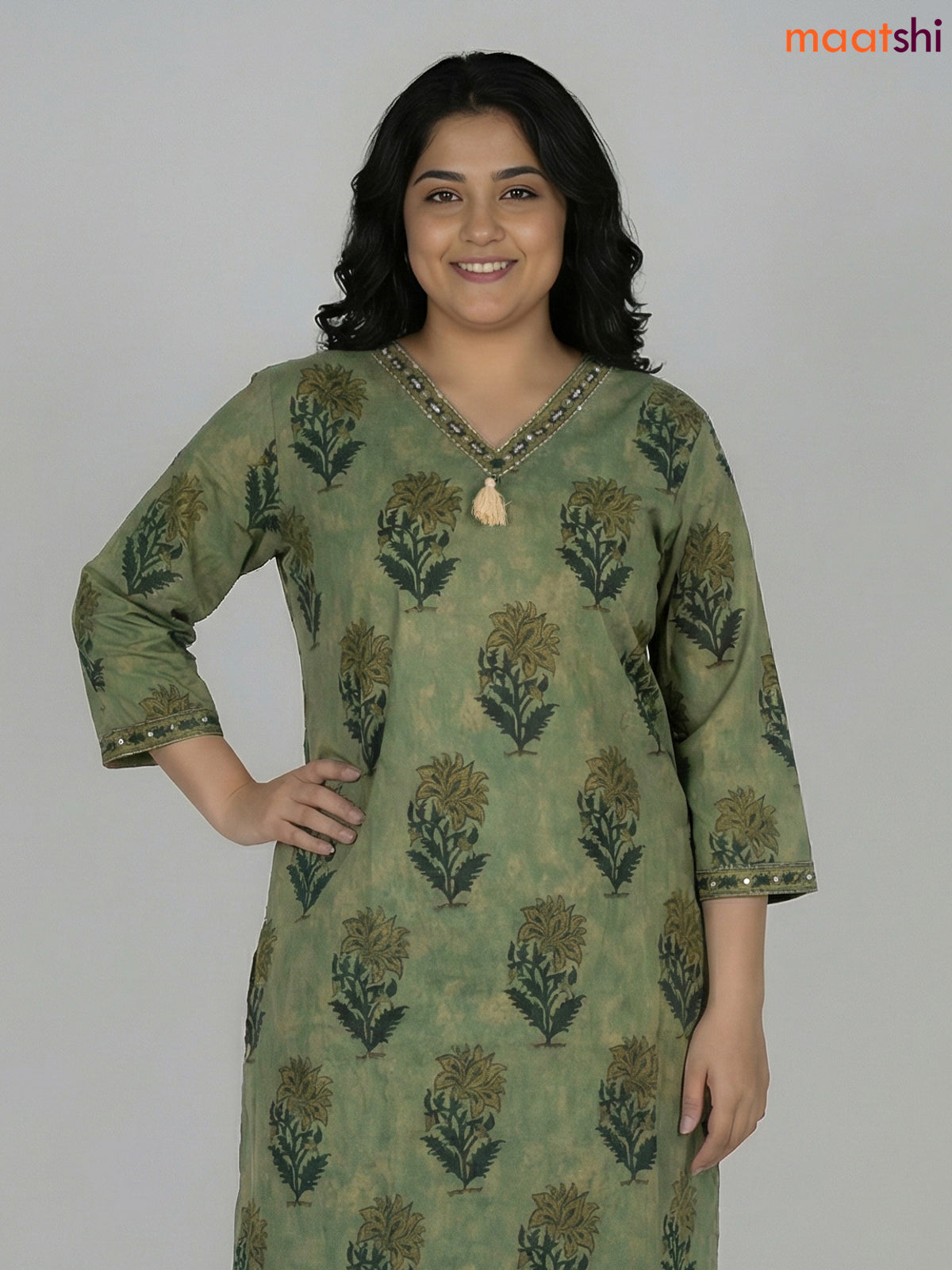 Pastel Green and Green Cotton Printed Straight Suit