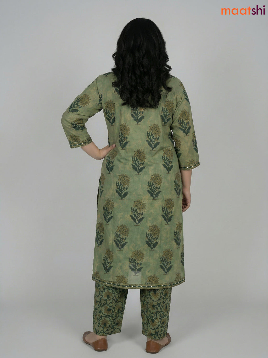 Pastel Green and Green Cotton Printed Straight Suit