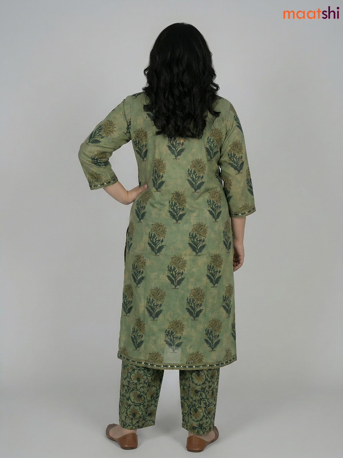 Pastel Green and Green Cotton Printed Straight Suit