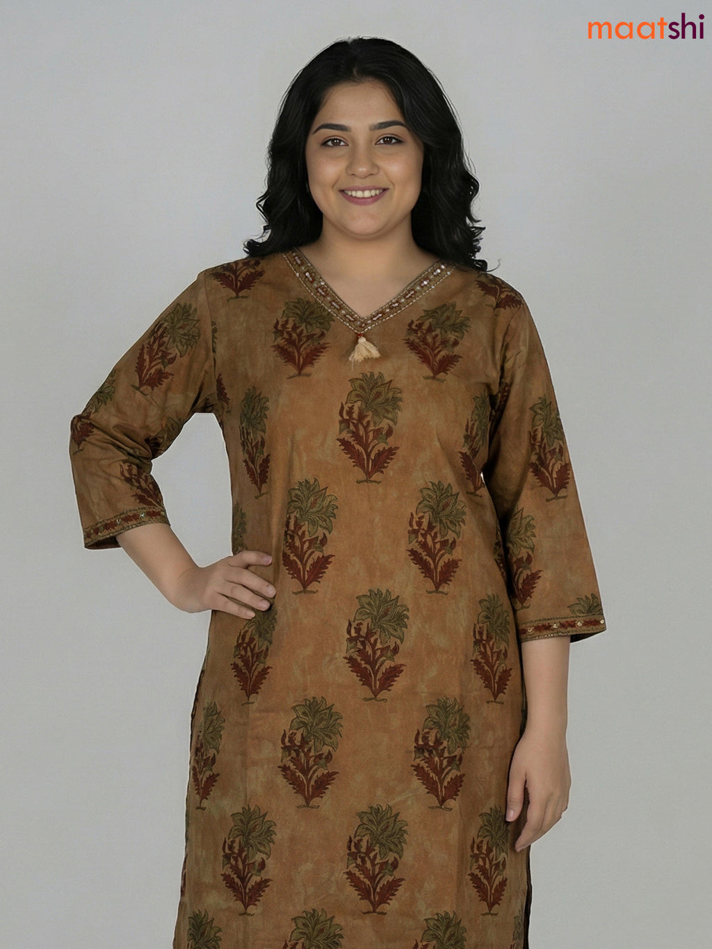 Pastel Green and Rust Shade Cotton Printed Straight Suit