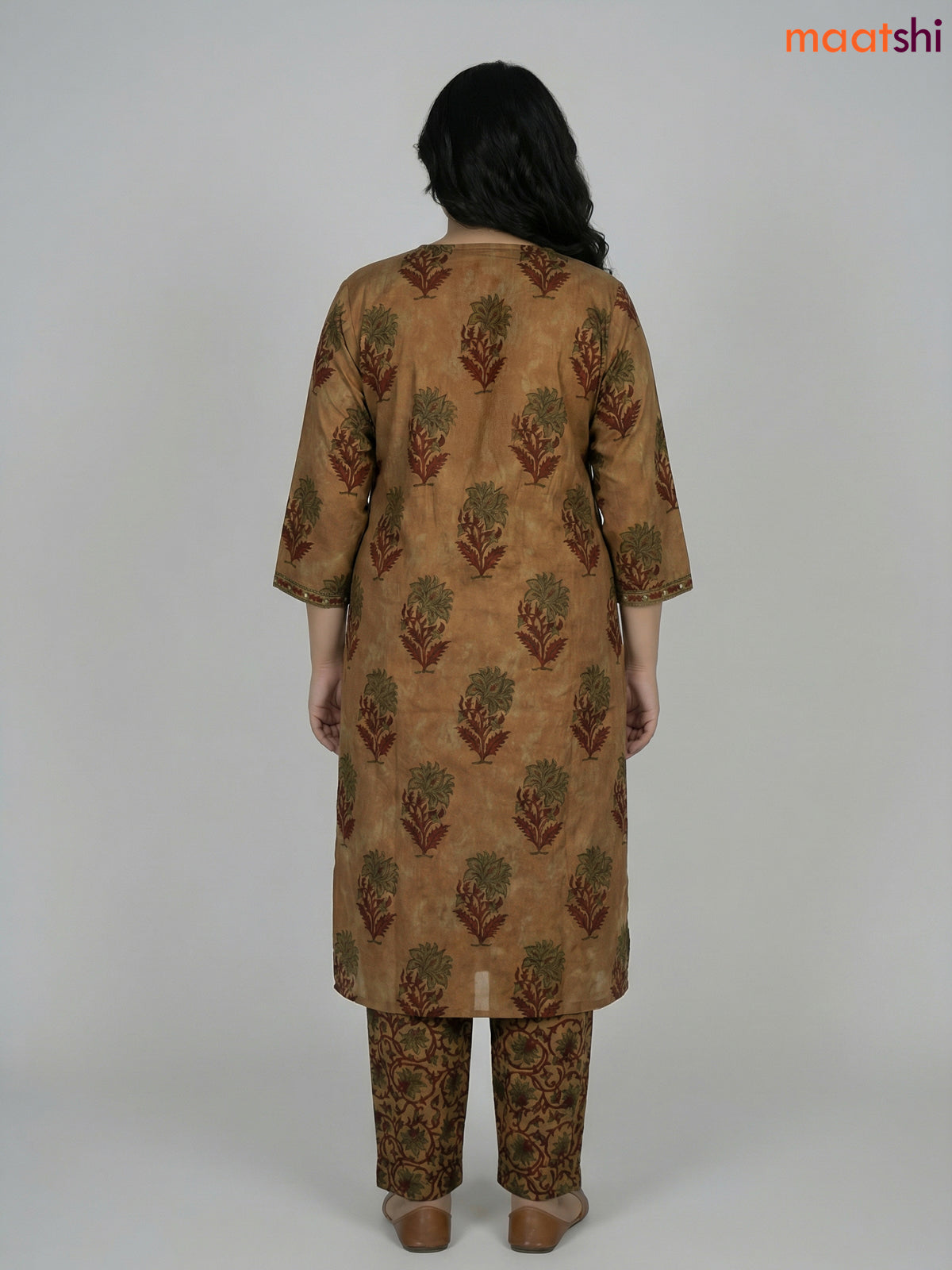 Pastel Green and Rust Shade Cotton Printed Straight Suit