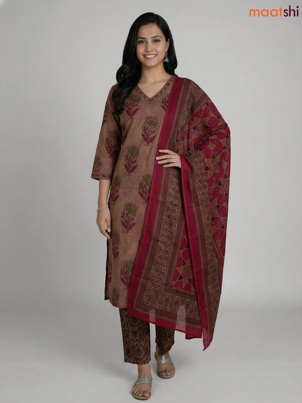 Pink Shade and Magenta Pink Cotton Printed Straight Suit