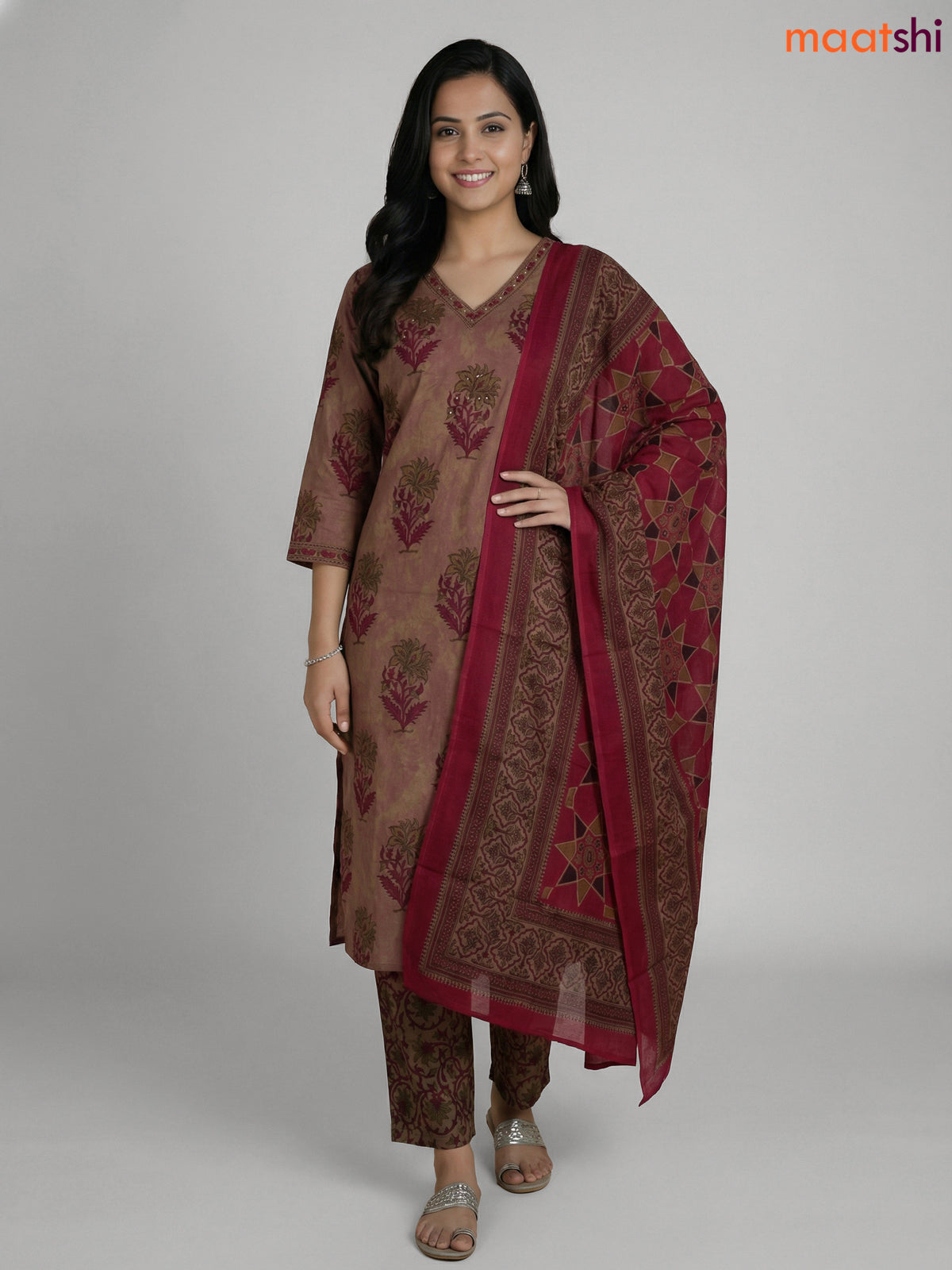 Pink Shade and Magenta Pink Cotton Printed Straight Suit