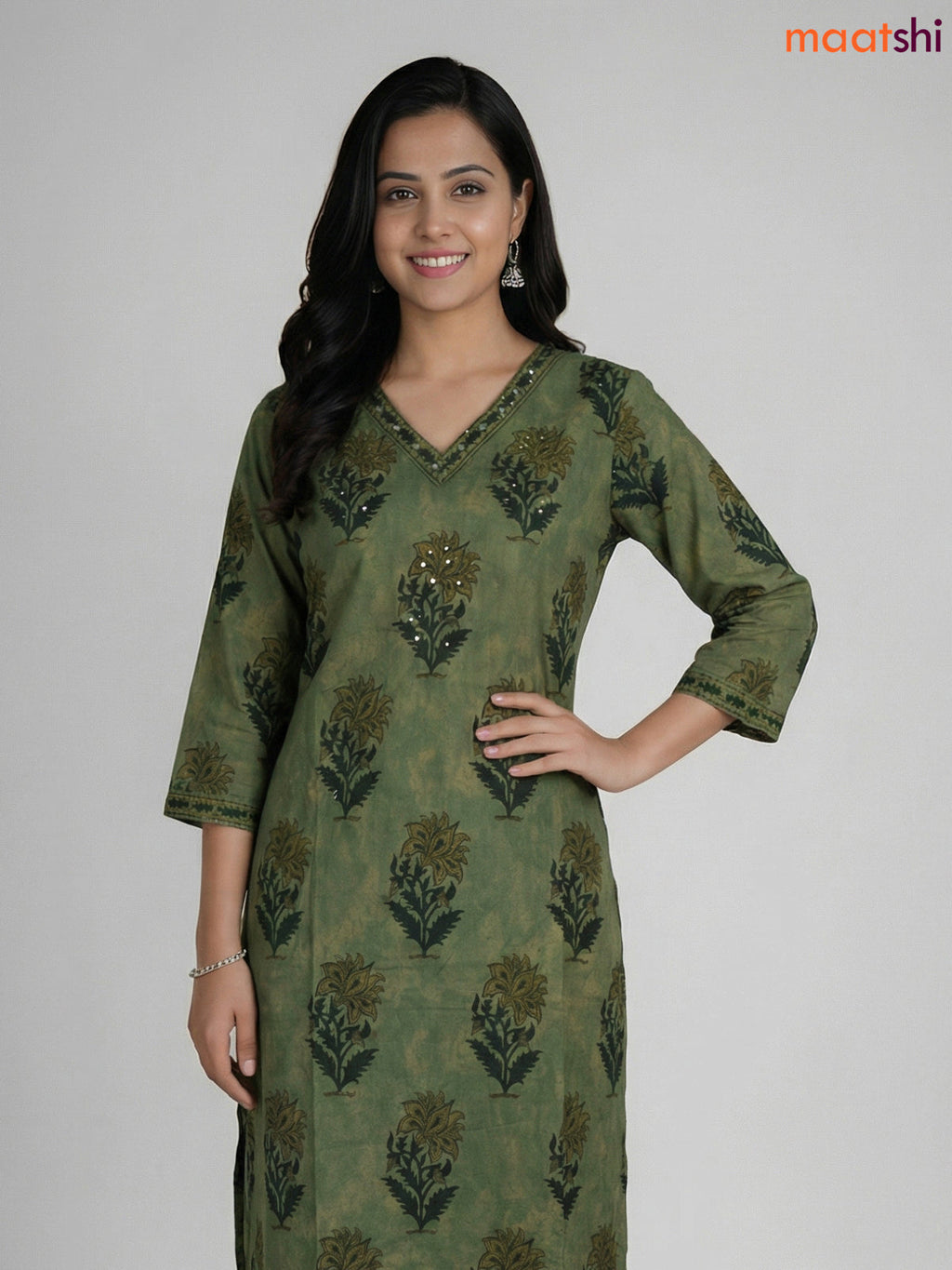 Pastel Green and Green Cotton Printed Straight Suit