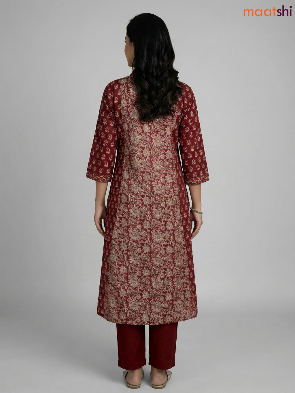Maroon Cotton Ajrakh Printed Aline Suit