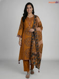 Mustard Shade Art Tussar Printed A-line Suit