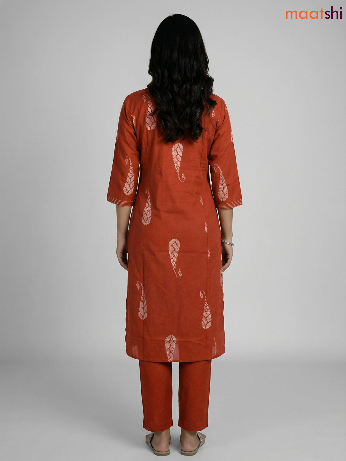 Rust Shade Cotton Printed & Mirror Work Straight Suit