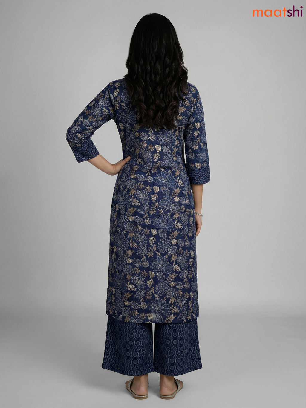 Blue Cotton Printed Straight Suit