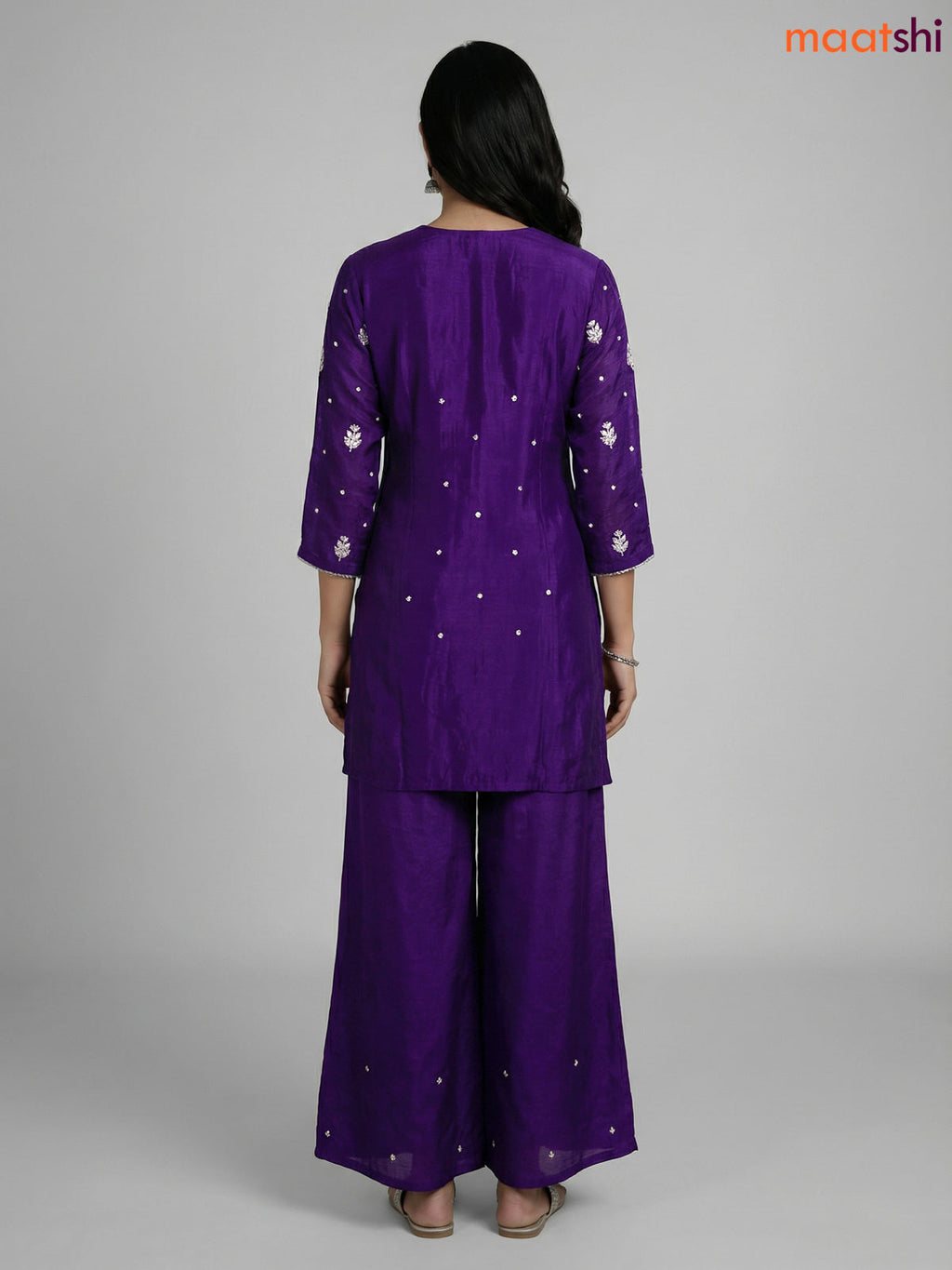 Violet Chinnon Silk Embroidery Work Straight Suit