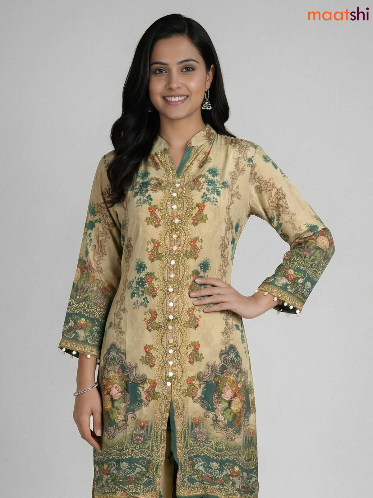 Pastel Green Crepe Silk With Slip & Floral Printed Co-Ord Set