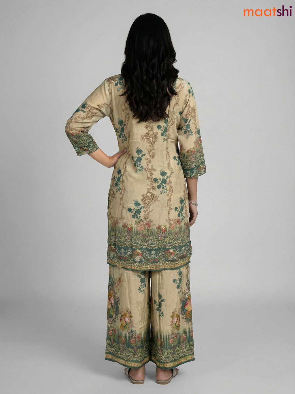 Pastel Green Crepe Silk With Slip & Floral Printed Co-Ord Set