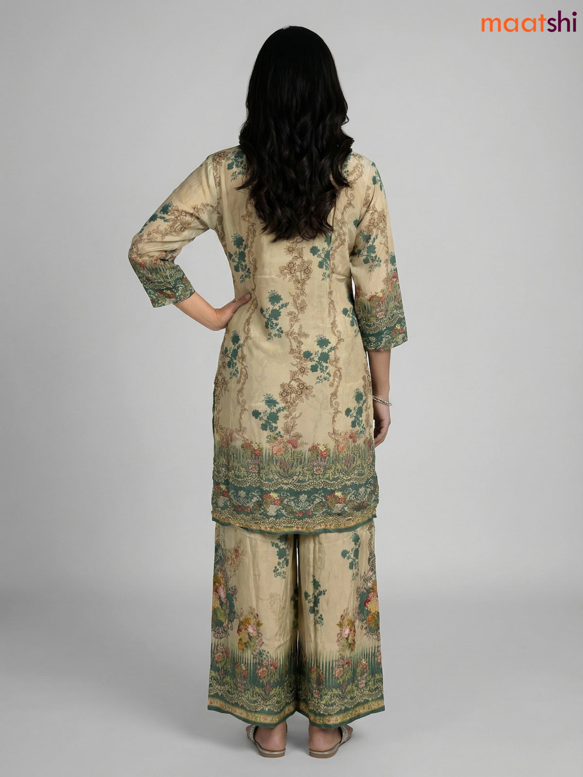 Pastel Green Crepe Silk With Slip & Floral Printed Co-Ord Set