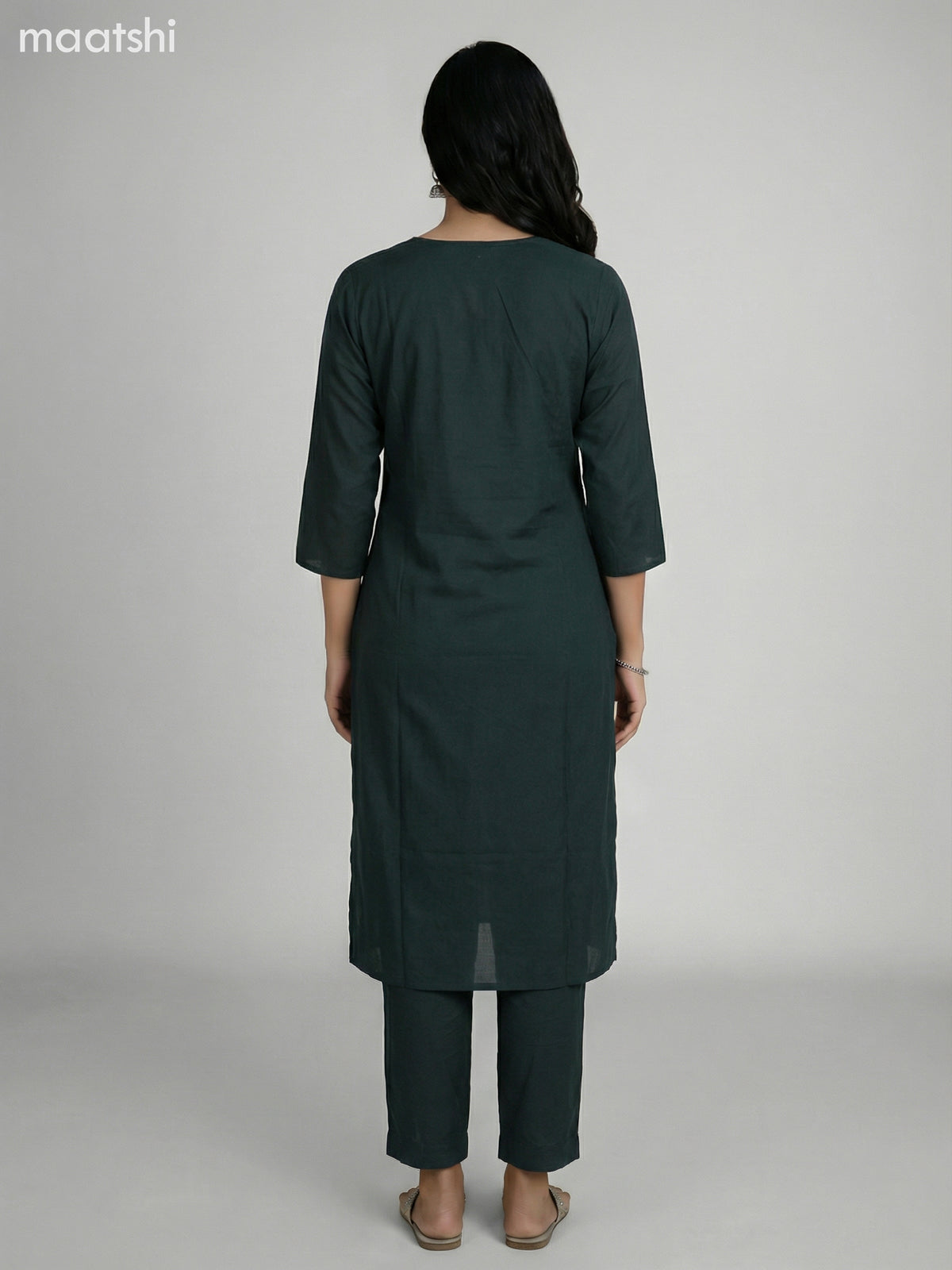 Dark Green Cotton Ajrakh Printed Neck Pattern Straight Suit