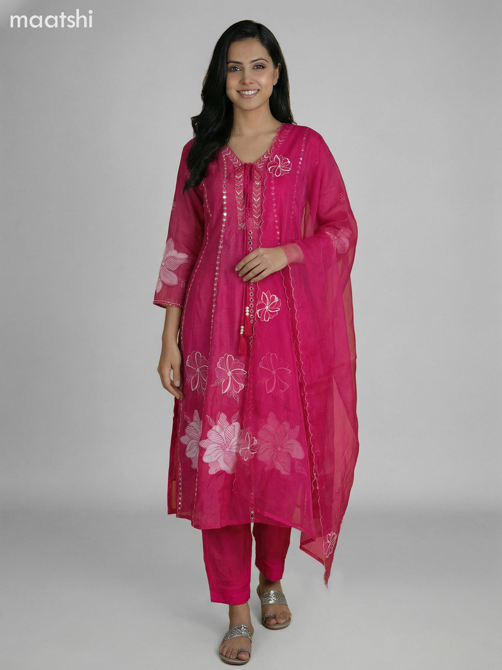 Pink Cotton Embroidery Work Anarkali Suit