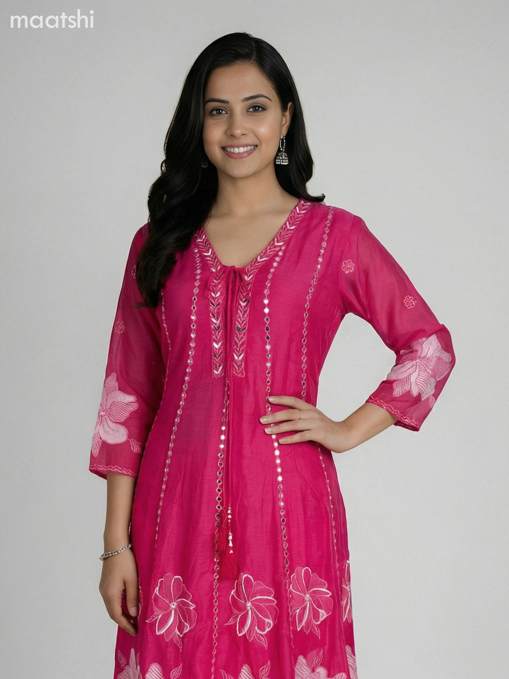 Pink Cotton Embroidery Work Anarkali Suit