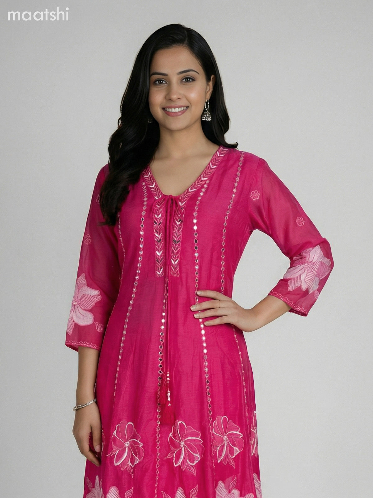 Pink Cotton Embroidery Work Anarkali Suit