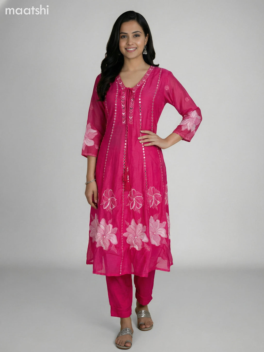 Pink Cotton Embroidery Work Anarkali Suit