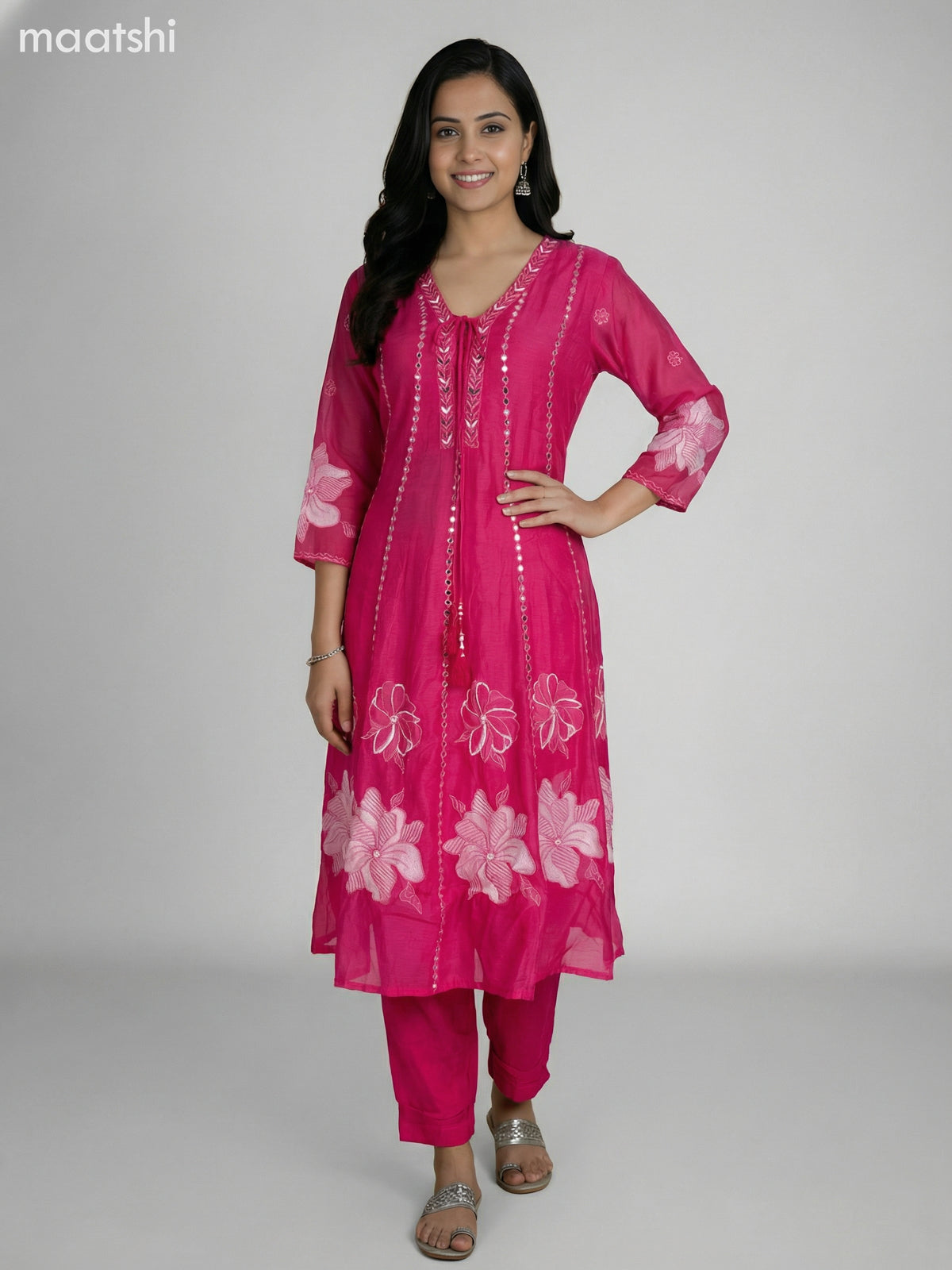 Pink Cotton Embroidery Work Anarkali Suit