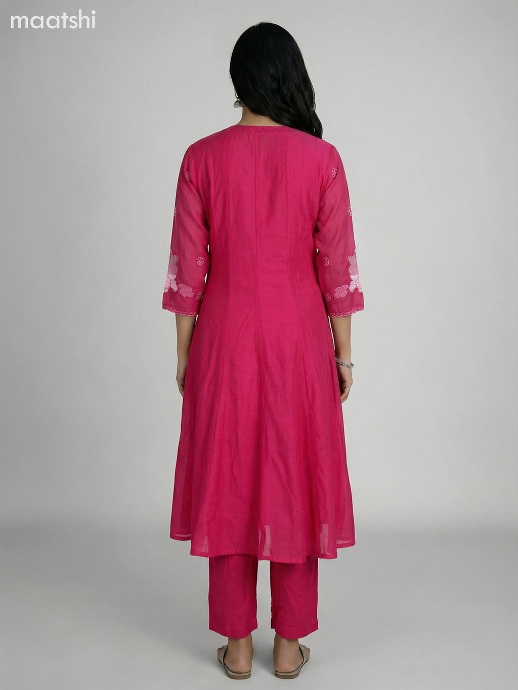 Pink Cotton Embroidery Work Anarkali Suit