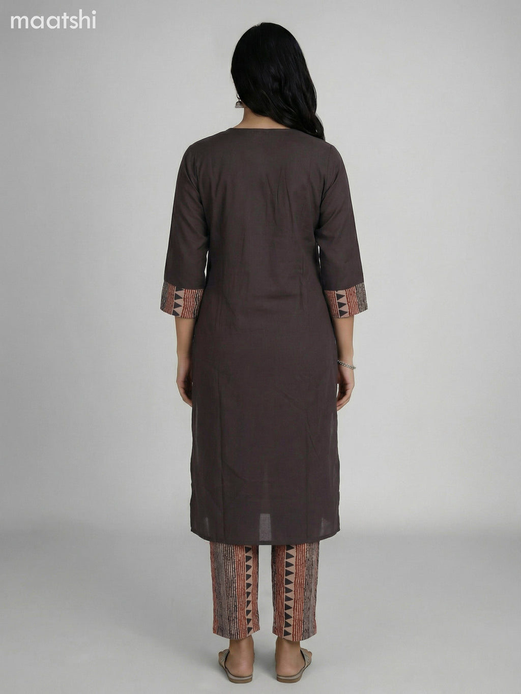 Black Cotton Printed Neck Pattern Straight Suit