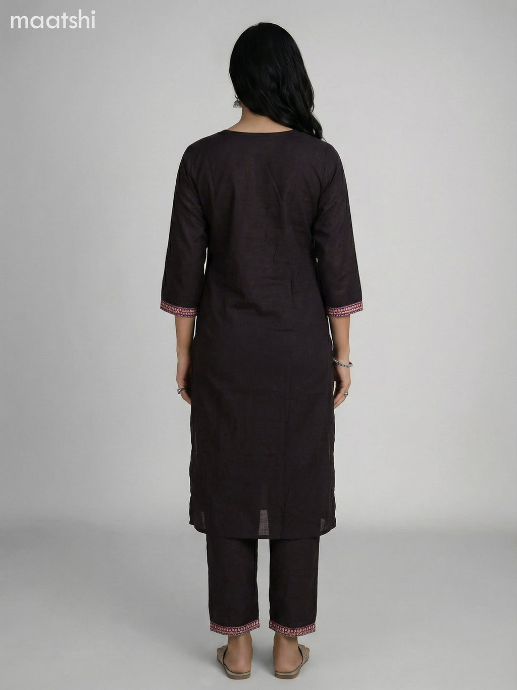 Black Cotton Patch Work Straight Suit