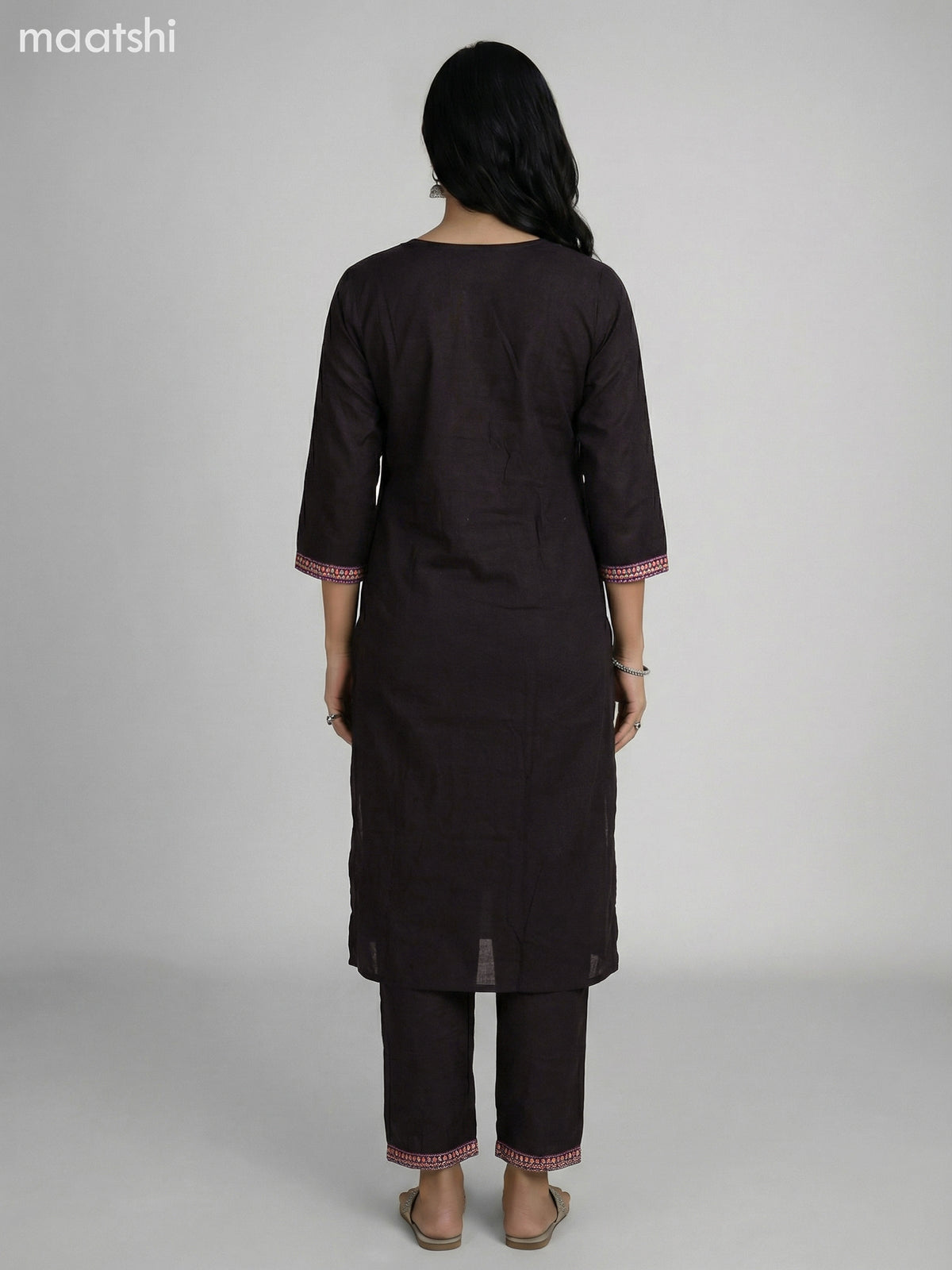 Black Cotton Patch Work Straight Suit