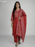 Maroon Cotton Ikat Weaves Neck Pattern Straight Suit