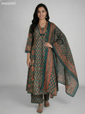 Green Cotton Printed A-Line Suit