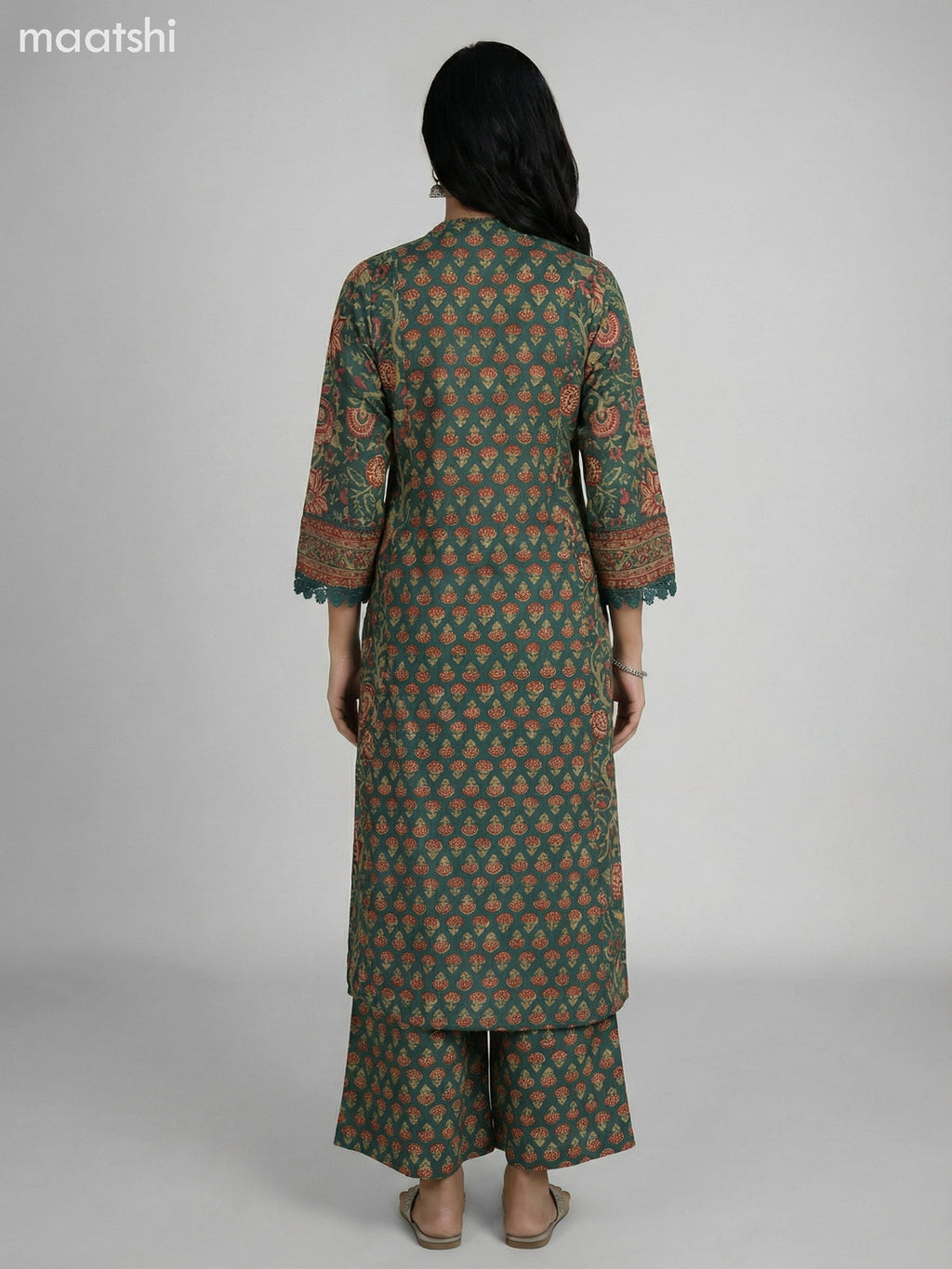 Green Cotton Printed A-Line Suit