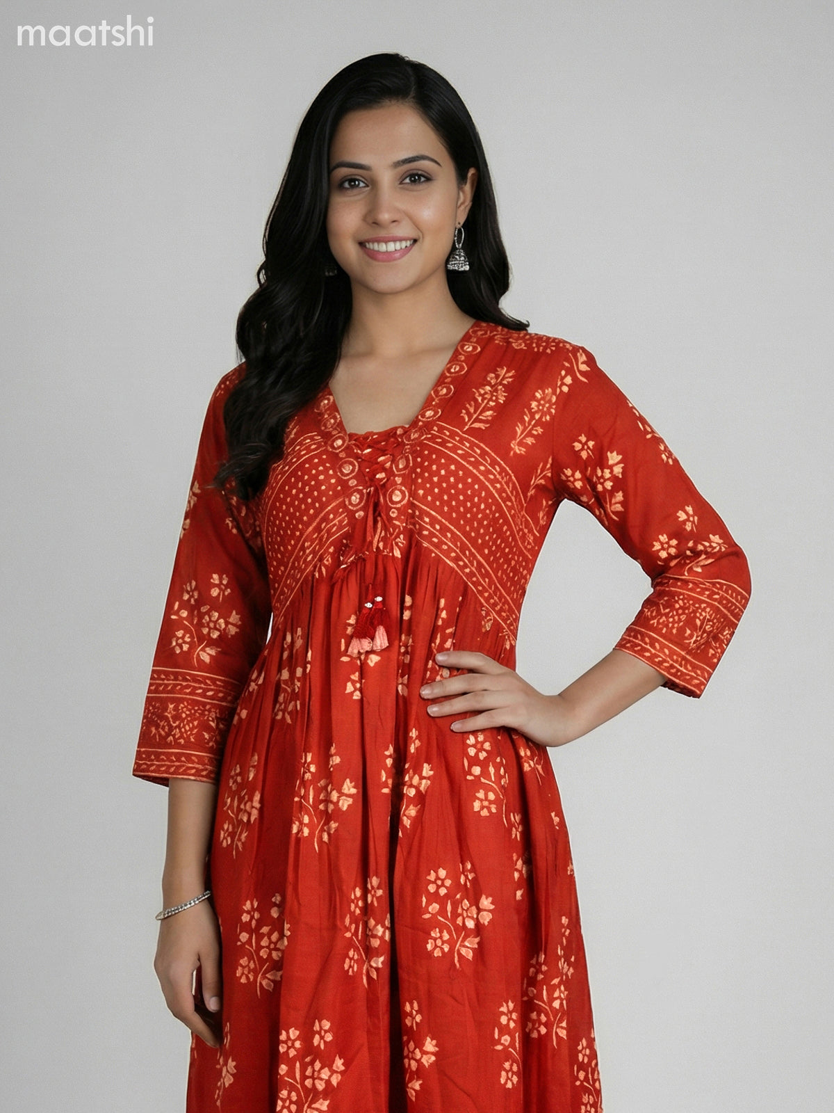 Maroon Cotton Printed Anarkali Suit